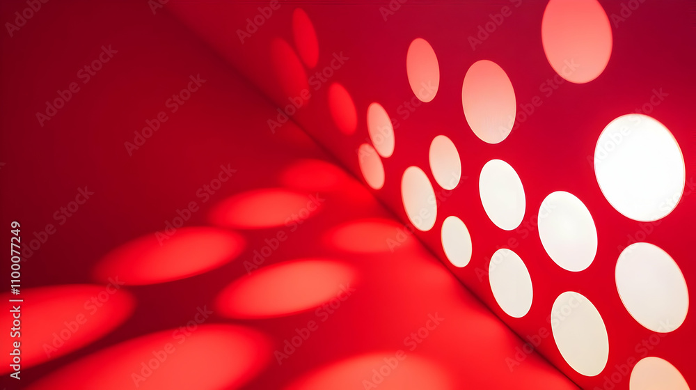 Aufkleber abstract red background with illuminated circles creating light and shadow patterns.
