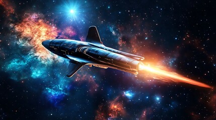 Obraz premium Spaceship Accelerating Through A Colorful Nebula
