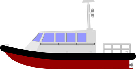 Obraz premium Rescue Boat. Side profile of a rescue vessel found on a polar research vessel. Isolated vector illustration.