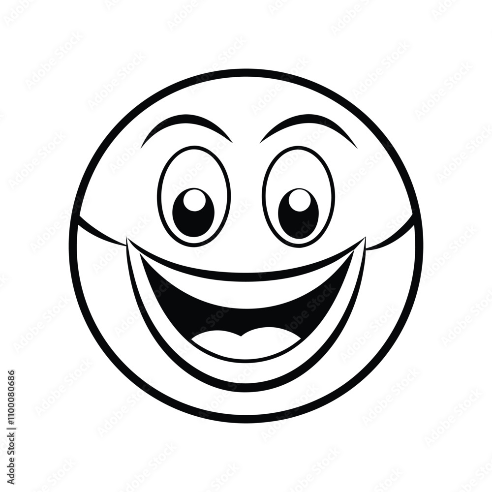 Poster simple cartoon smiling face icon in line art style, friendly and playful character with joyful expre