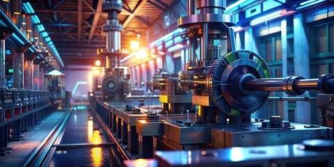 Obraz premium Showcasing industrial processes and automation with a stunning Bokeh effect, this capture highlights workflow through captivating depth of field and vibrant colors.