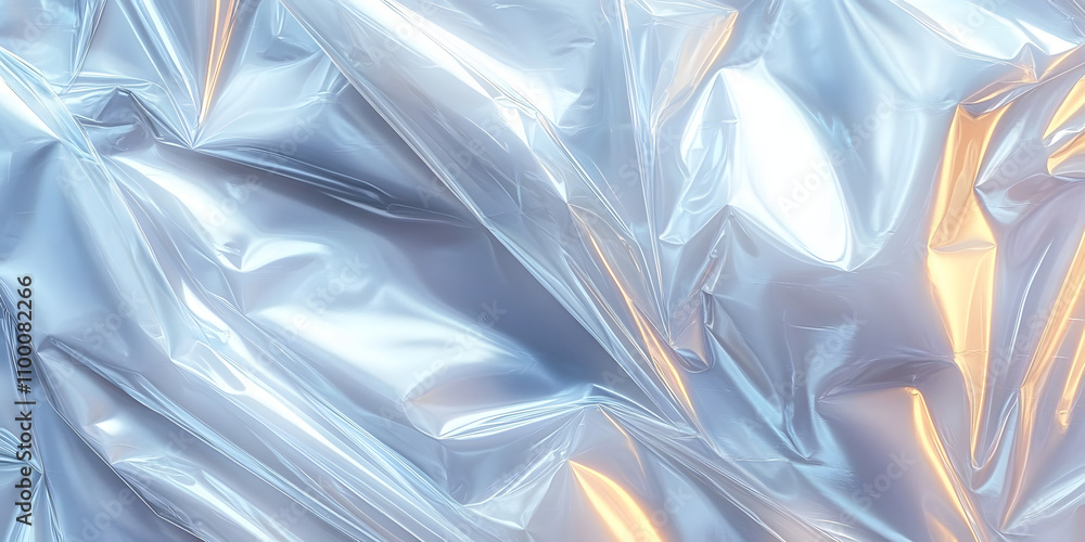 Poster close-up image of transparent plastic film with soft folds and smooth texture. the image captures th