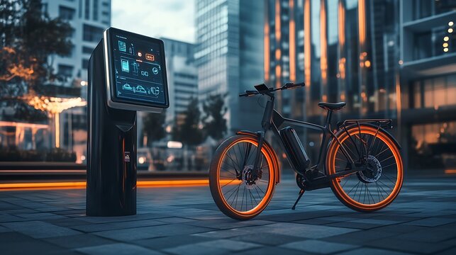 Electric Bicycle at City Charging Station