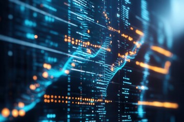 A digital abstract representation of data visualization, showcasing vibrant lines and nodes against a dark background, emphasizing technology and analytics.