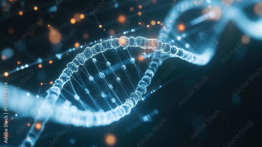 Poster a close-up visualization of a glowing dna double helix, illustrating the intricate structure of gene