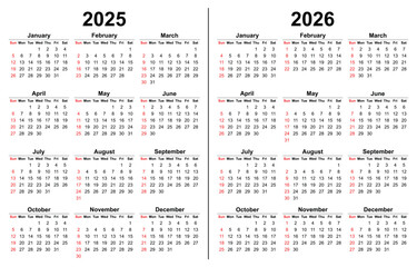 2025 and 2026 Calendar Template Vector Illustration