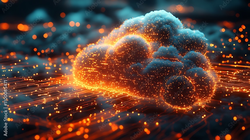 Poster illuminated cloud data network digital technology