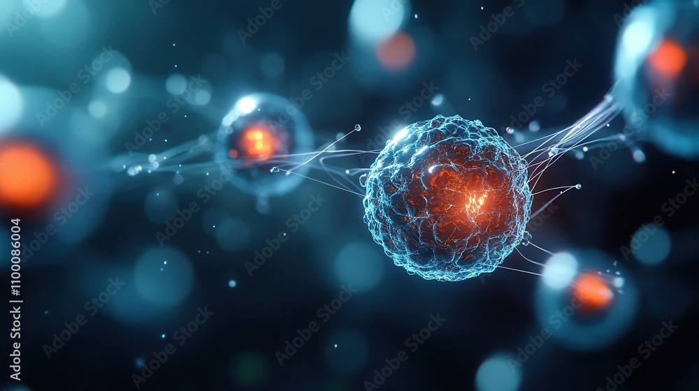 Poster A visually stunning representation of glowing cells, showcasing intricate networks and vibrant colors that highlight cellular structures.