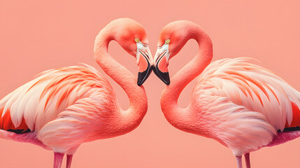 Naklejka premium Elegant Flamingo Couple, Valentine's Day Artwork, Wildlife Romance, Pink Flamingo Print, Flamingos in Love, Perfect Romance Art, Flamingo