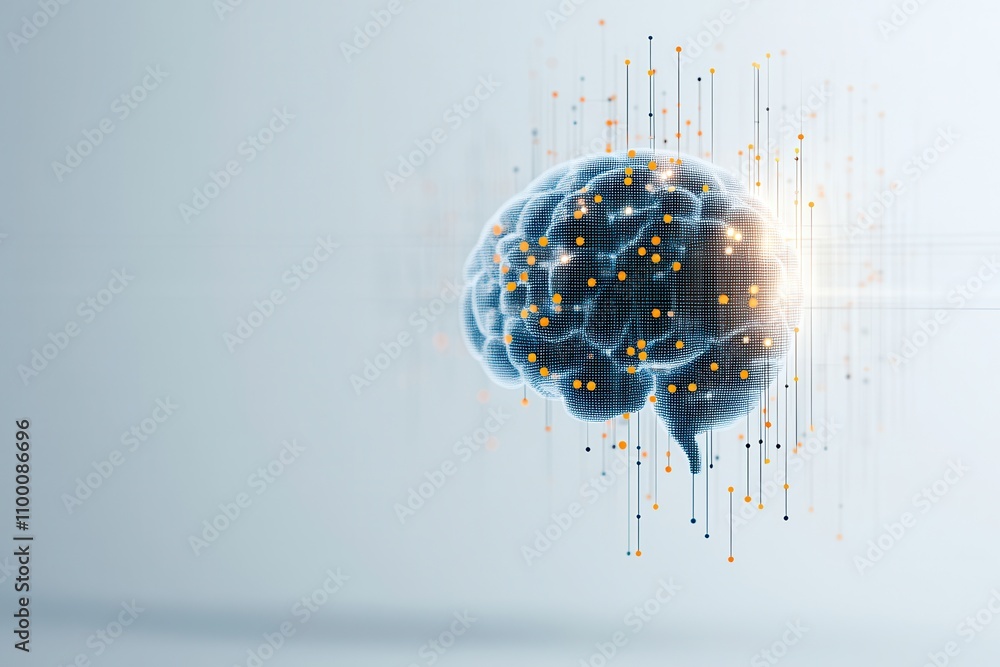 Poster A digital representation of a brain with glowing connections, symbolizing artificial intelligence and neural networks.