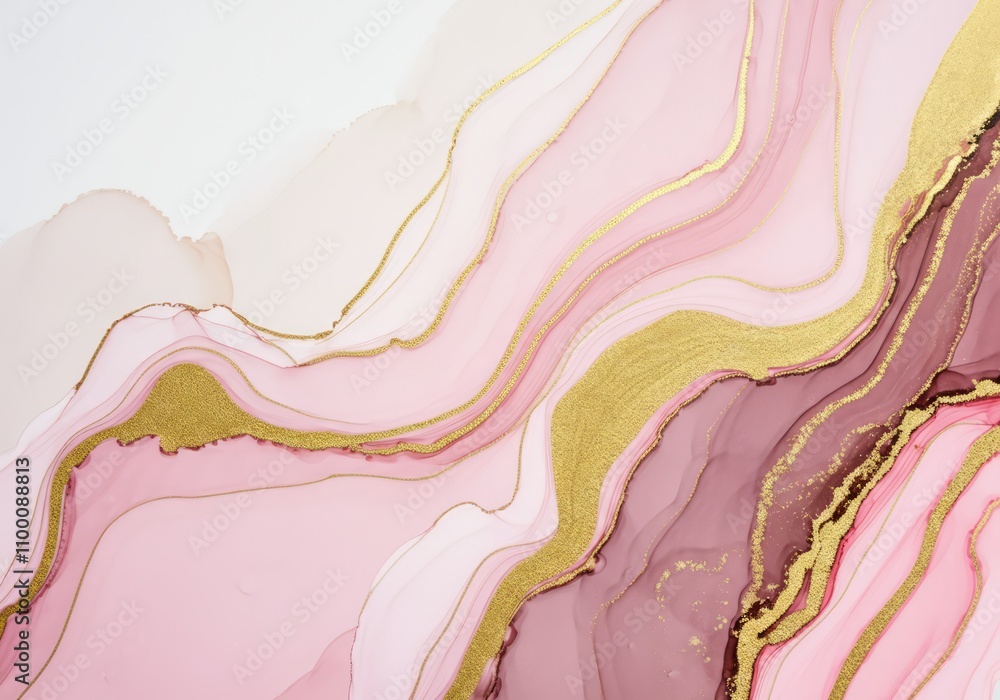 Poster elegant pink and gold abstract art with fluid patterns and gentle color transitions