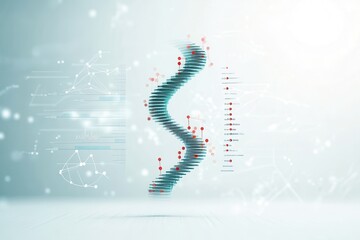 A stylized DNA helix against a light background, symbolizing genetics, biotechnology, and scientific innovation.