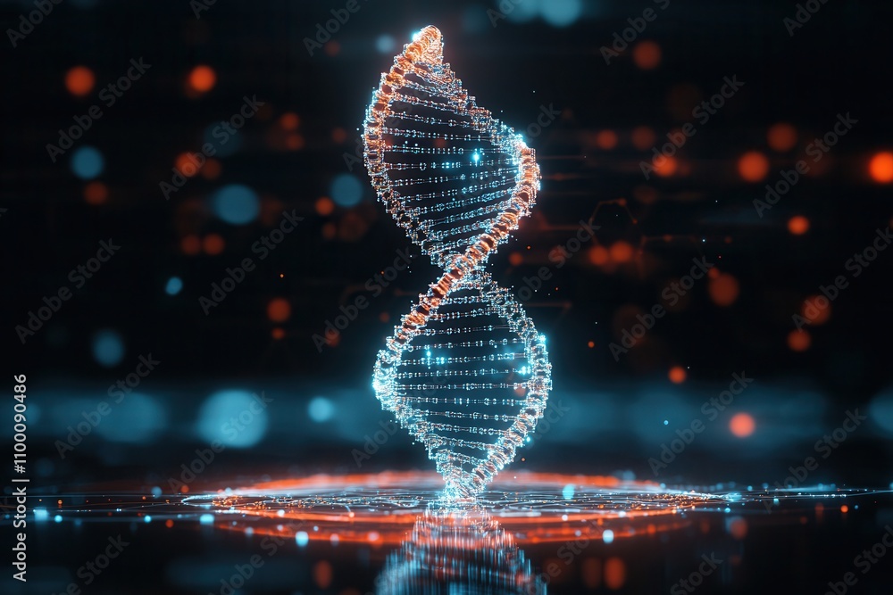 Aufkleber a glowing, digital representation of a dna double helix, surrounded by shimmering particles and ligh