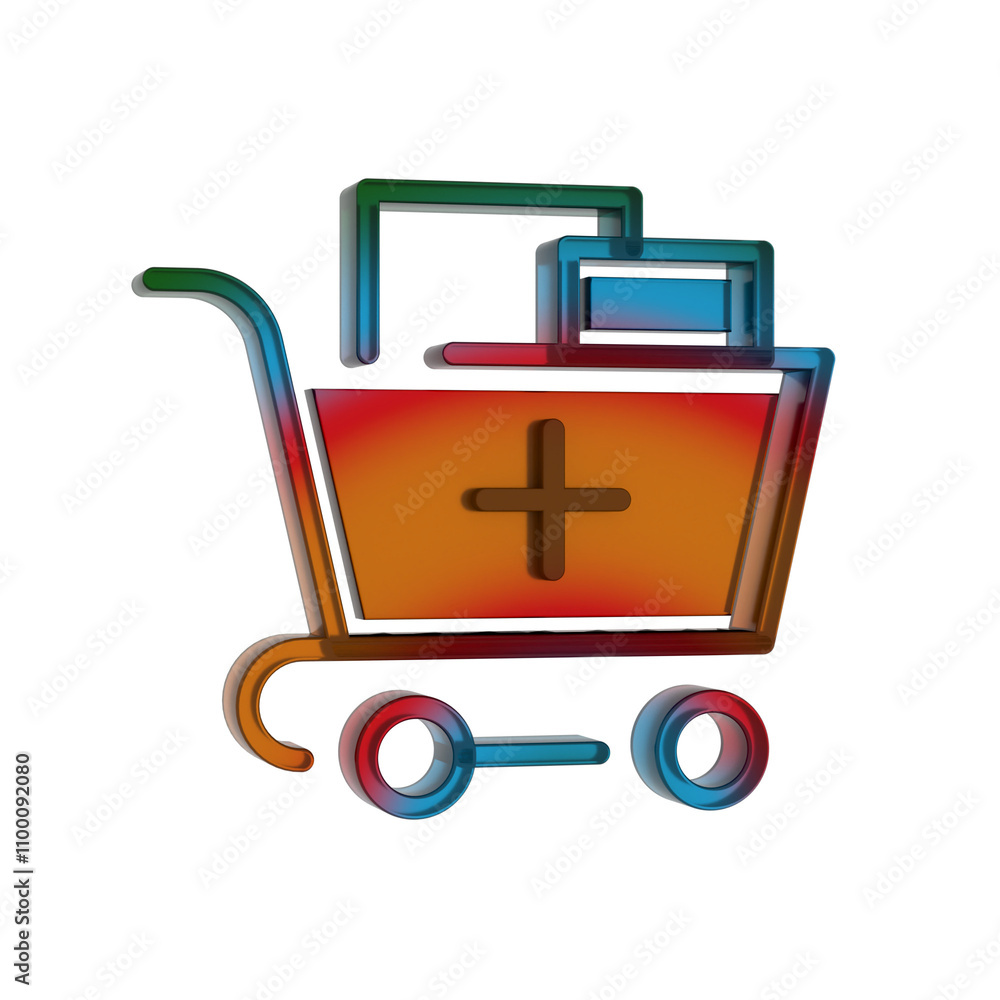 Poster 3d gradient retro icon - add to basket symbol online shopping