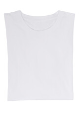 Folded white t-shirt displayed on a clean white background, isolated for a clear and minimalistic look. Ideal for branding, mockups, or product design
