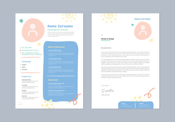 Modern clean colorful cv resume for teacher. Vector job application template.