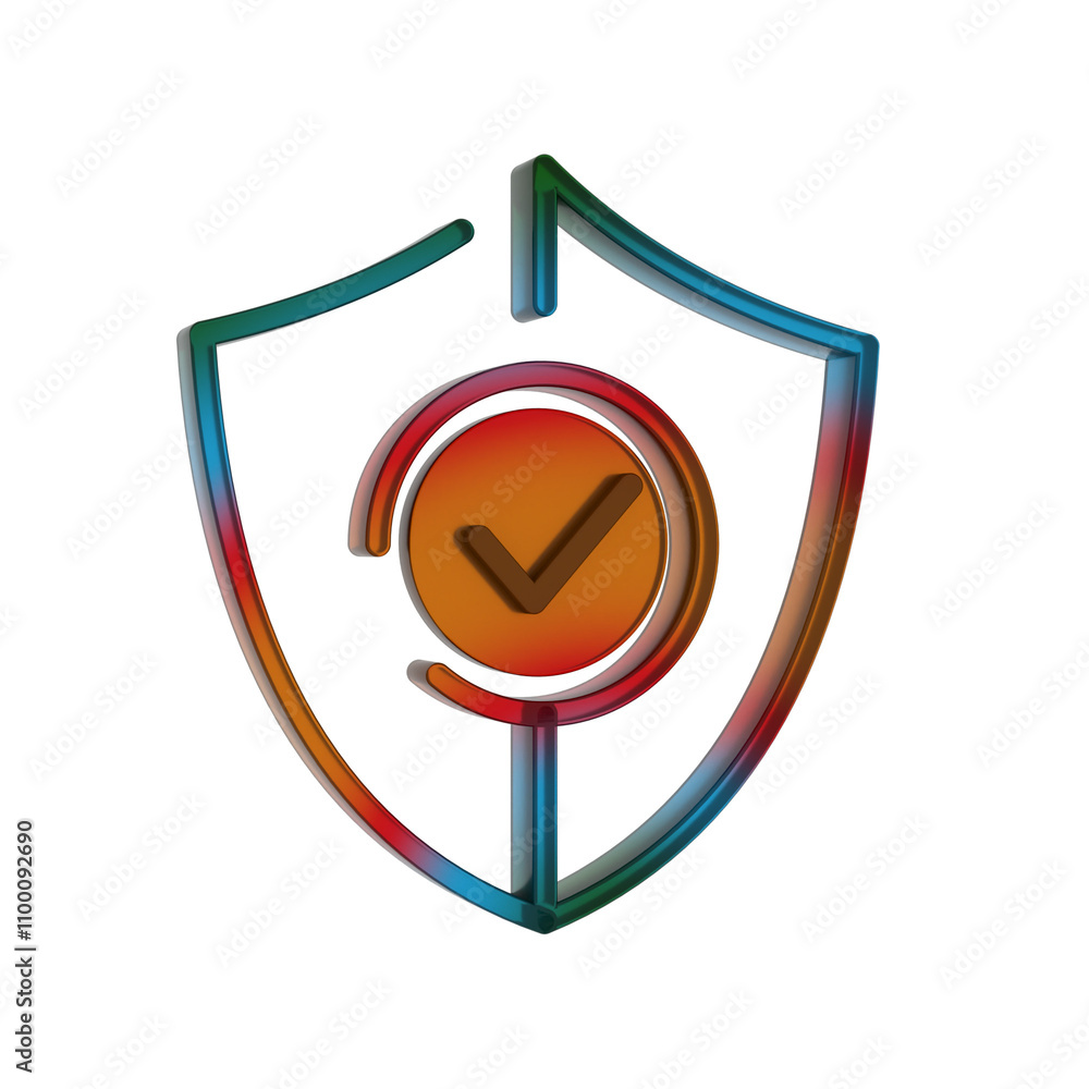 Poster 3d gradient retro icon - security shield symbol online shopping
