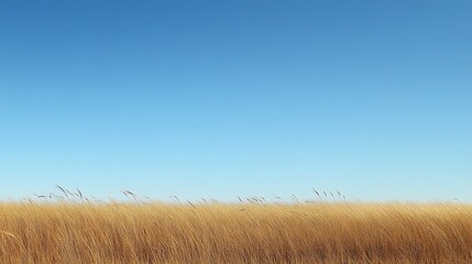 Obraz premium Golden wheat field swaying in the breeze under a clear blue sky