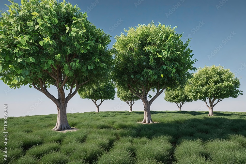 Poster three dimensional tree visualization with vibrant greenery natural design and architectural renderin