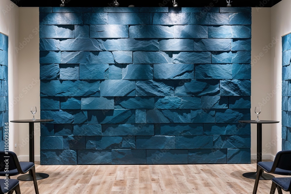 Aufkleber modern presentation space with elegant azure backdrop and slate texture stones