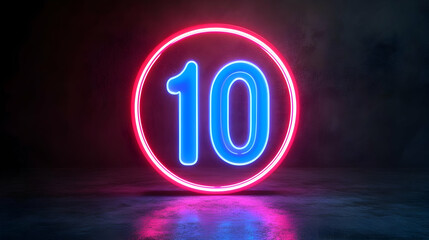 Neon Number 10 Abstract 3D Background