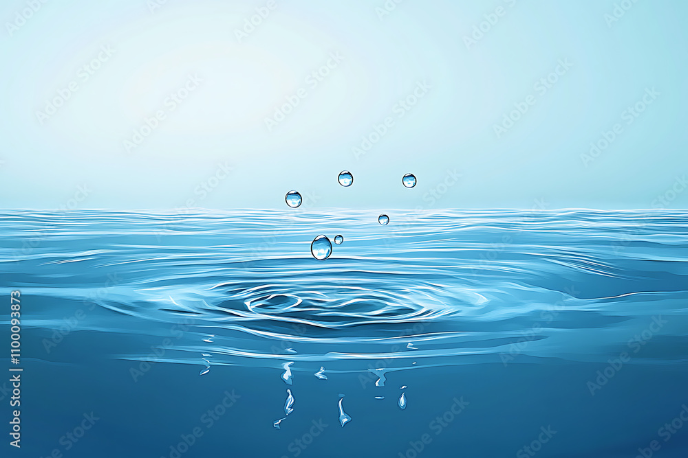 Poster ripples in clear water with droplets creating waves.