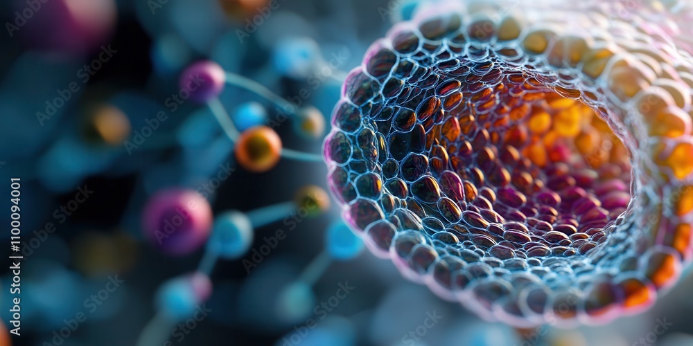 Aufkleber a colorful, microscopic view of a cell structure, showcasing intricate details of its membrane and s