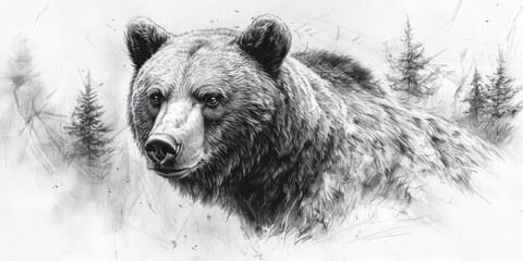 Majestic Grizzly Bear Portrait in a Winter Forest Setting
