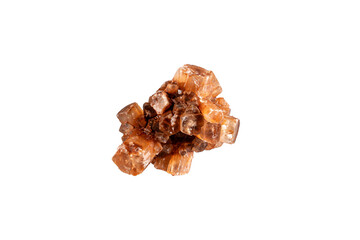 vista macro di un agglomerato di un minerale di aragonite di colore marrone e arancione,...