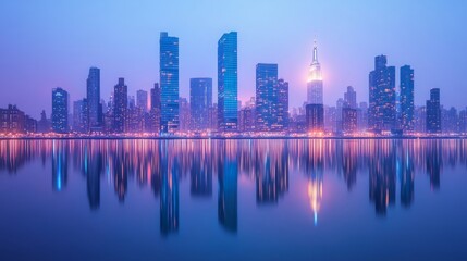 Obraz premium Serene Twilight Cityscape Reflecting In Still Water