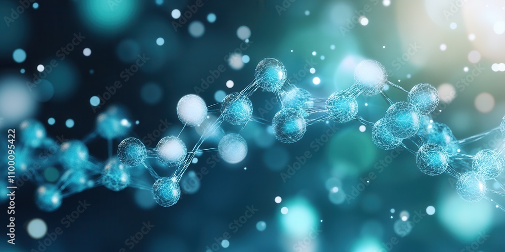 Poster A close-up view of a molecular structure, showcasing interconnected atoms and a shimmering background, representing scientific research and innovation.
