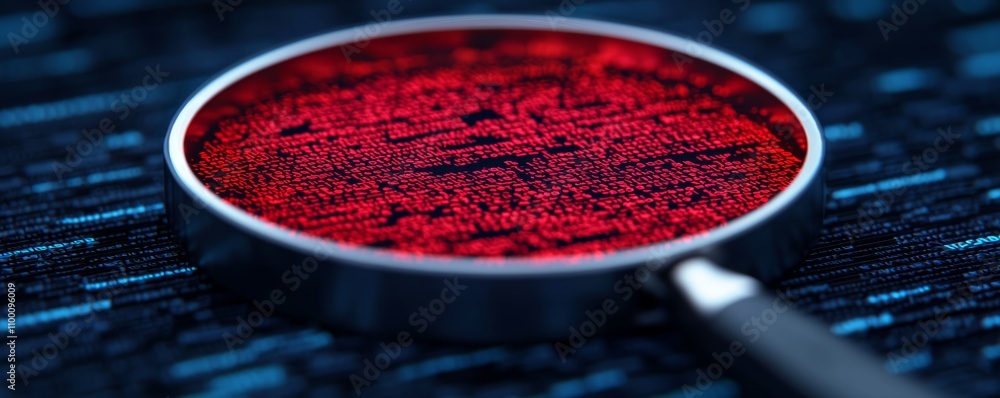 Poster magnifying lens focusing on abstract virtual data