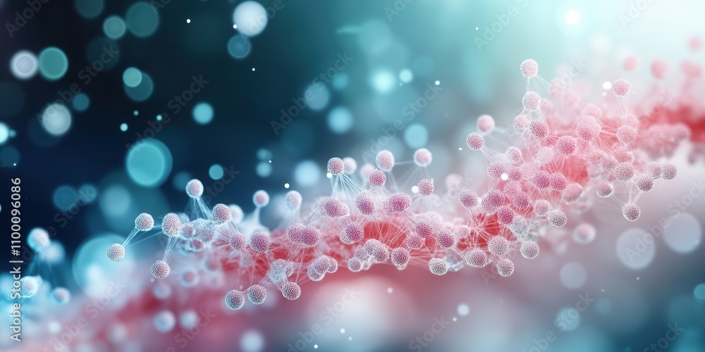 Fototapete a colorful, abstract representation of molecular structures, showcasing a blend of bubbles and bioch