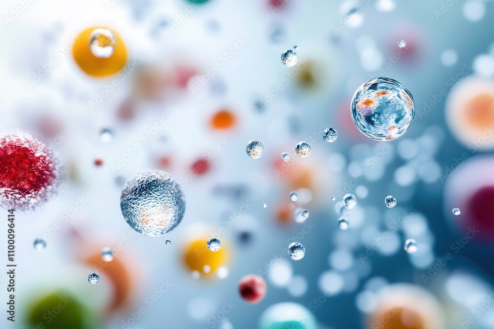 Aufkleber Abstract image of colorful bubbles and droplets in a soft-focus background, creating a dreamy underwater effect.