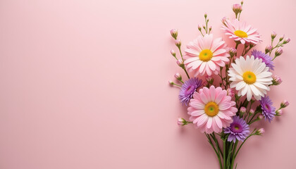 Obraz premium Delightful floral frame featuring a mix of daisies and tulips for International Women's Day.