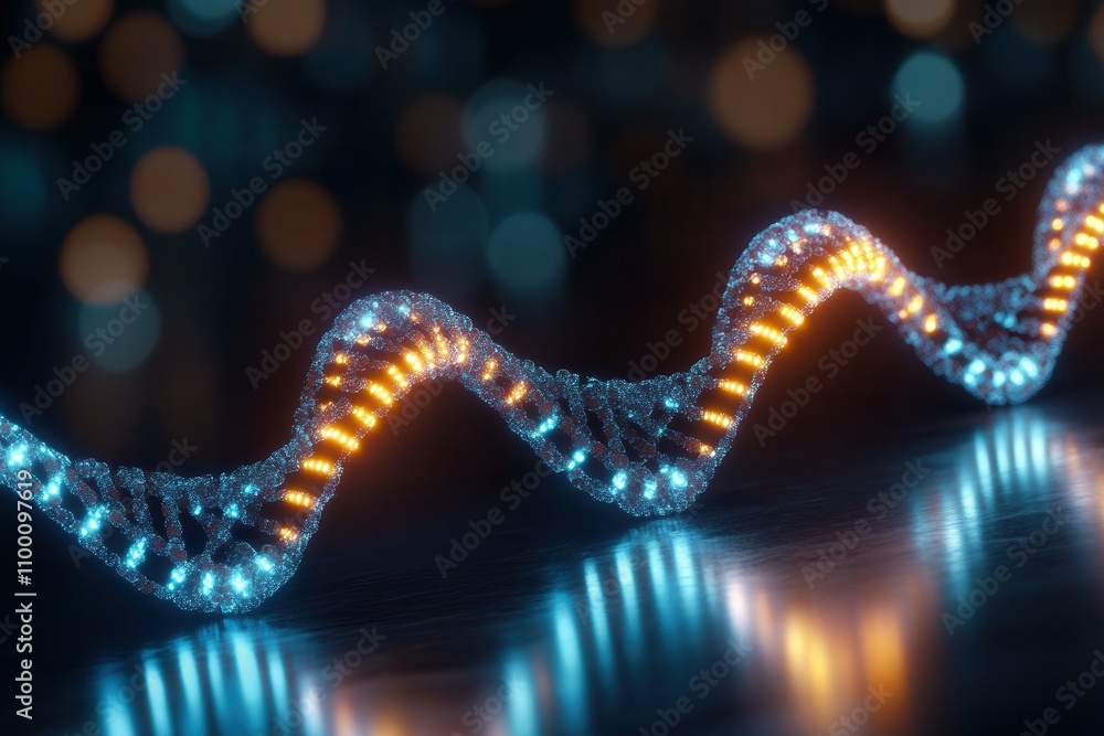 Poster a vibrant, illuminated dna strand curves elegantly, showcasing colors that highlight its structure a