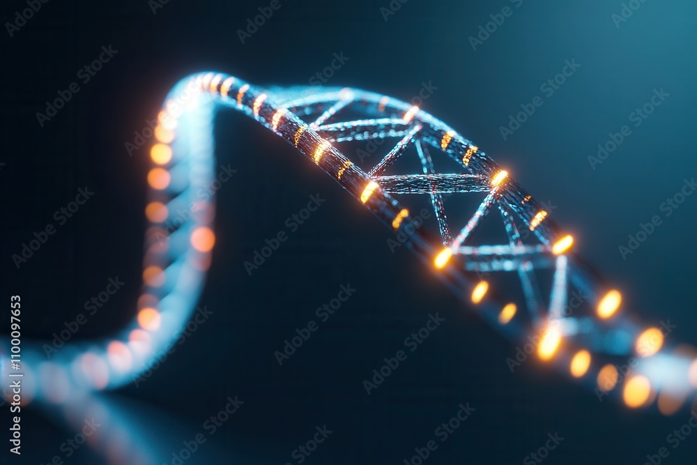 Poster a glowing, intertwined ribbon of light with geometric patterns against a dark background, showcasing