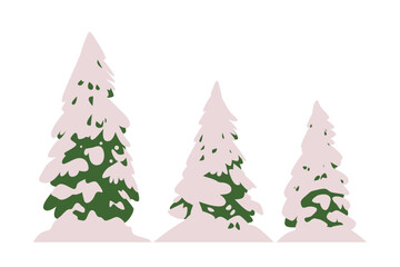 Fototapeta premium Snow-covered pine trees winter landscape green foliage minimal design white background