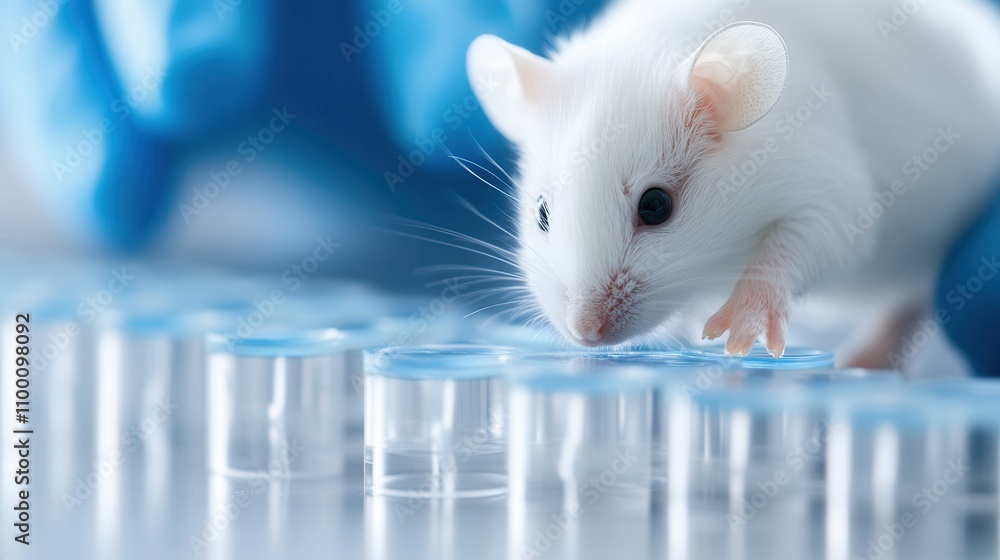 Poster a laboratory mouse explores test tubes, representing research and experimentation in a scientific se