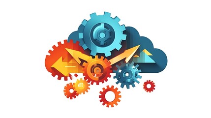 Colorful Gears Interconnected Within A Cloud Representing Synergy