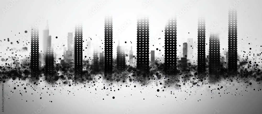 Poster abstract city skyline with a gradient effect and scattered dots.