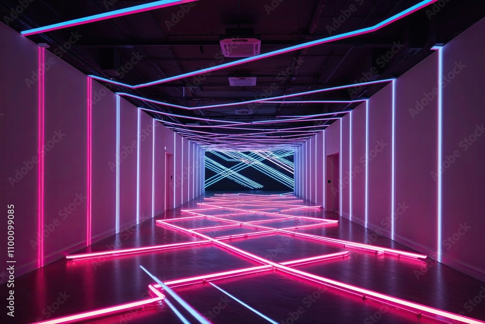 Poster luminous 3d neon projection with dynamic twisting lines for an immersive experience