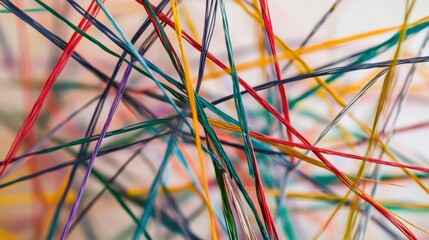 An extreme close-up of a complex network of interconnected, colorful lines forming a web, Representing the intricate connections between diverse ideas and people