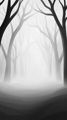 Obraz premium Misty forest with silhouetted trees creates an eerie, mysterious atmosphere, AI