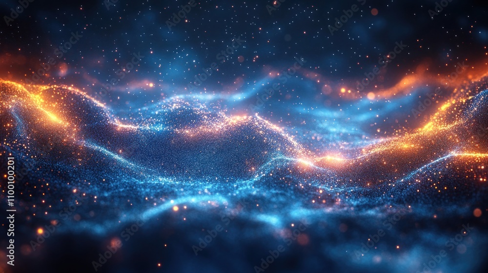 Aufkleber a vibrant abstract depiction of flowing waves of light and color in a cosmic setting.