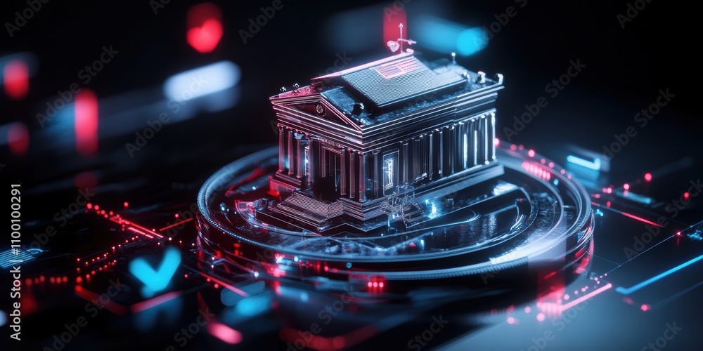 Poster digital transformation in banking and finance conceptual architecture virtual environment futuristic