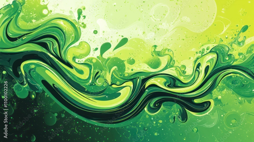 Poster abstract green fluid design with swirling patterns and textures.