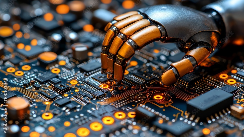 Aufkleber tiny components and technology with robotic hand