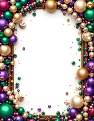 Mardi Gras frame of colorful beads, Mardi Gras colorful frame background, Mardi Gras border, Watercolor Mardi Gras Beads Frame.
