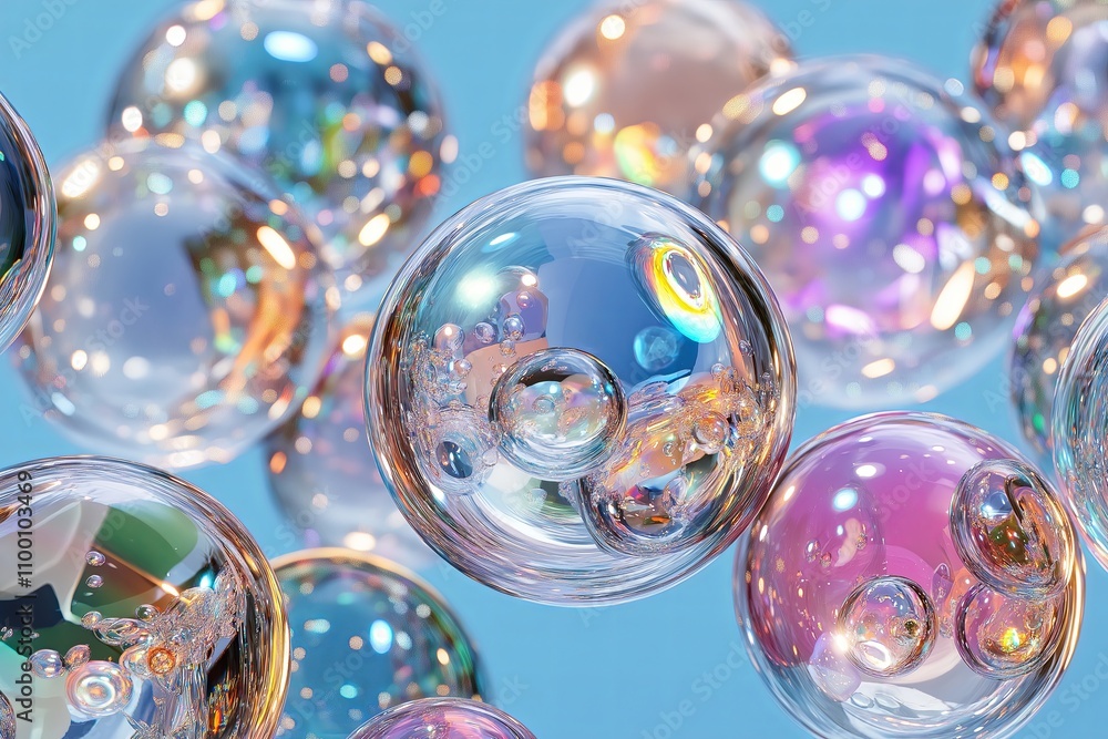 Poster Overlapping transparent spheres creating abstract reflections in soft shades.